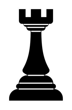 recommend clip art: A black silhouette of a rook chess piece with a classic design and bold lines. Ideal for chess themes, strategy games, education, minimalist art, board games designs. Clean vector style.