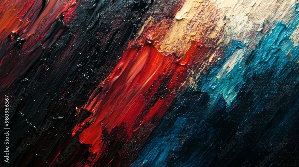 Poster a close-up of an abstract background with textured brush strokes and layered colors, giving a painte
