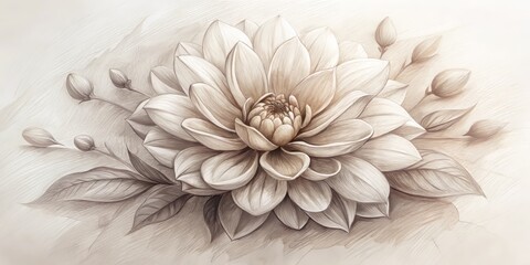Obraz premium Intricate pencil sketch of a blooming flower with delicate petals and soft shading