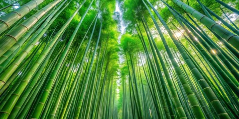 Lush green bamboo grove with towering stalks creating a dense natural canopy