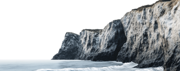 Transparent PNG image of rugged coastal cliffs with crashing waves below
