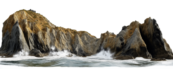 Transparent PNG image of rugged coastal cliffs with crashing waves below
