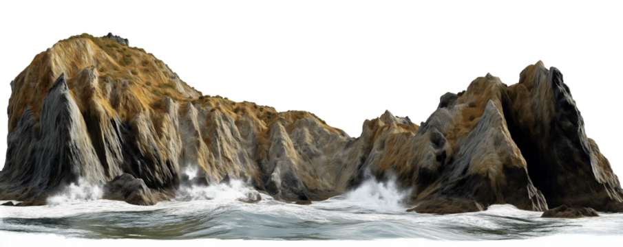 Transparent PNG image of rugged coastal cliffs with crashing waves below