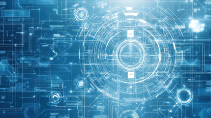 Obraz premium A blueprint that outlines complex AI system, featuring intricate digital patterns and glowing elements. This futuristic design represents advanced technology and innovation