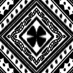 ethnic pattern, geometric, on background, black and white, design, tribal fabric, native american, for tiles and rugs, seamless, intricate ornamental pattern, textile, in cultural style, vintage