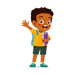 little kid wearing backpack and do waving hand