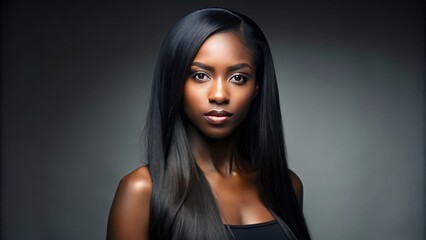 Fototapeta premium Portrait of a confident black woman with sleek, long, straight hair flowing down her shoulders