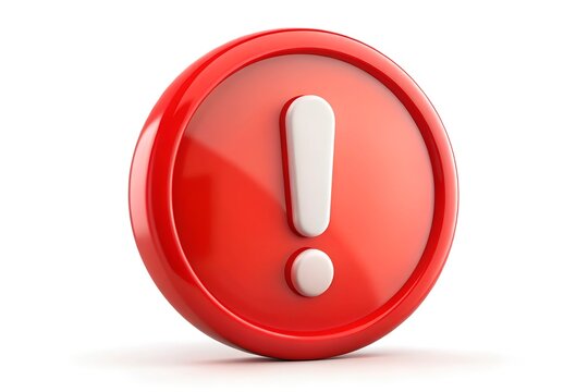 Vibrant 3D red circle with white exclamation mark, isolated on white background, warns of danger, risk, or problem, signaling alert and attention is required.