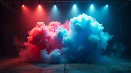Dramatic Blue Red Smoke Explosion In Industrial Setting