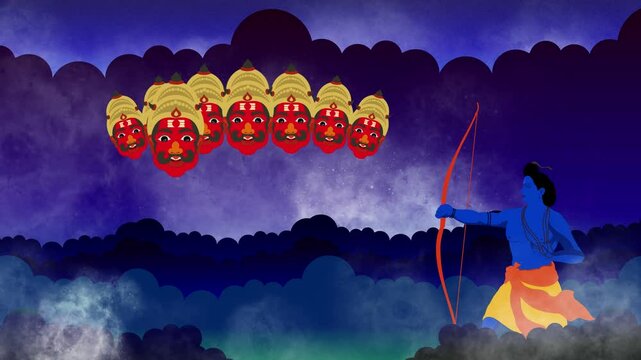 rama killing ravana Happy Dussehra festival, illustration of Lord Rama killing 