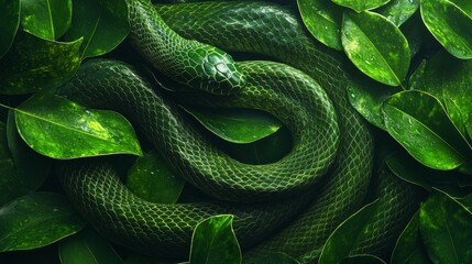 Obraz premium background of green tree snake coils, high detail