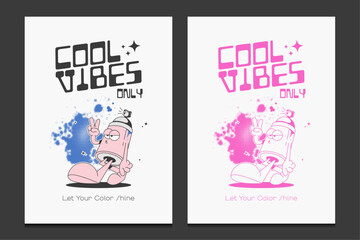 retro 90s poster with a spray paint cartoon character, vector illustration
