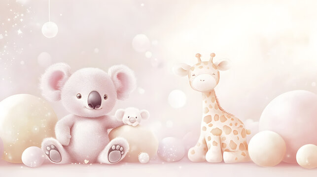 una invitacion digital para baby shower  celebracion dise&ntilde;o tierno y adorable con espacio de copia en tonos pastel con un koala y una jirafa bebe tarjeta de felicitacion