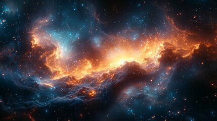 Ethereal Cosmic Nebula with Fiery Orange and Blue Hues