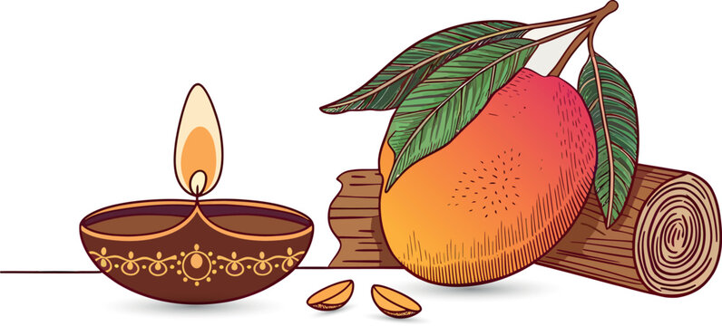 mango, candle, leaves, wood, seeds, colorful clip art preview