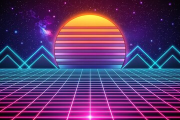 Retro-inspired, neon-lit, bold typography on a grid-patterned background, evoking a nostalgic vibe reminiscent of