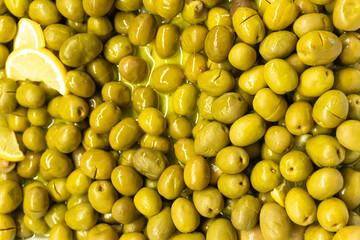 Green olives. Top view.