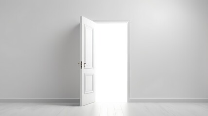 White wall with copy space and an partially open white door