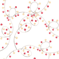 Watercolor seamless pattern with garland with lights. Holiday print for design of cards, background, wallpaper, wrapping paper. Christmas and New Year, cozy decor.