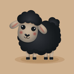 Cute black sheep on a beige background. Vector illustration.	