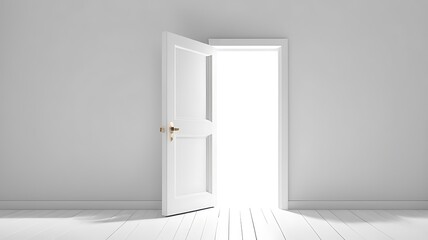 White wall with copy space and an partially open white door
