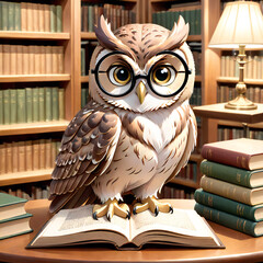 メガネを掛け本を開く知的なふくろう