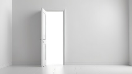 White wall with copy space and an partially open white door