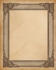 wood frame on antique rustic vintage paper with a border line