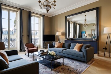 Fototapeta premium Modern Living Frame in a Luxurious Haussmann Property