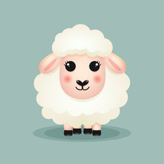Cute white sheep on a green background. Vector illustration.	