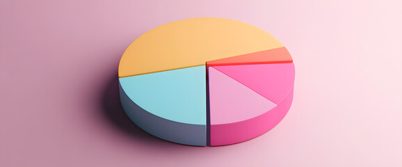 Fototapeta premium 3D rendering pie chart, vivid striking colors, smooth edges, glossy texture, placed on a pastel background for clean, futuristic data visualization.