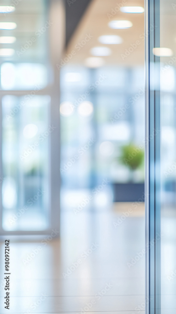 Poster blurred office background with glass walls creating a modern and professional atmosphere