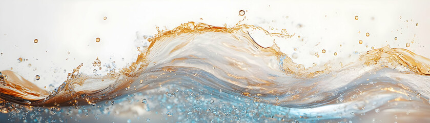 Holographic Champagne Splash - Stunning Wide Shot Against White Background, Highlighting Intricate Patterns and Shimmering Droplets - Perfect for Stock Photo Concept