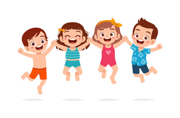 little kid jump and holding hand with friend