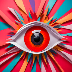 Eye made of paper on the abstract background.