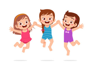 little kid jump and holding hand with friend