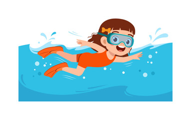 little kid wear flipper and do diving © Colorfuel Studio