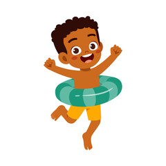 little kid jumping and wear swim ring
