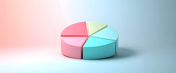 Fototapeta premium 3D rendering pie chart, vivid striking colors, smooth edges, glossy texture, placed on a pastel background for clean, futuristic data visualization.