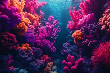 Obraz premium Vibrant Coral Reef in Deep Blue Water.