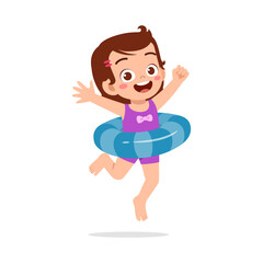 little kid jumping and wear swim ring