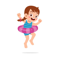 little kid jumping and wear swim ring
