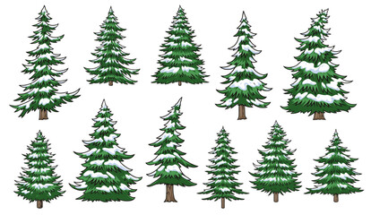 Fototapeta premium Christmas trees set emblems colorful