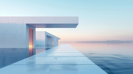 Obraz premium Modern architecture outdoor design hotel restaurant white minimalist style Nordic style digital art illustration