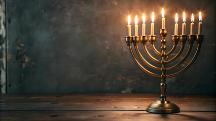 3D Glossy Dreidel Surrounded by Neon Lights on Dark Background, Futuristic Festival Atmosphere, Ideal for Promotional Content with Copy Space