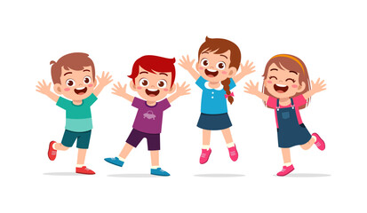 little kid and friend raise hand up