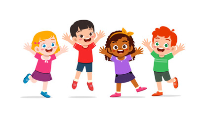 little kid and friend raise hand up