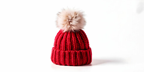 Flat Flying Winter Hat with Pom Pom: Cozy Accessory for Winter Fashion - Showcasing Weightlessness and Warmth in a Close-Up Vector Illustration