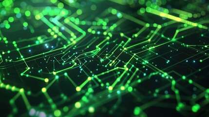 This abstract technology background displays a dynamic fusion of geometric patterns and glowing circuits.