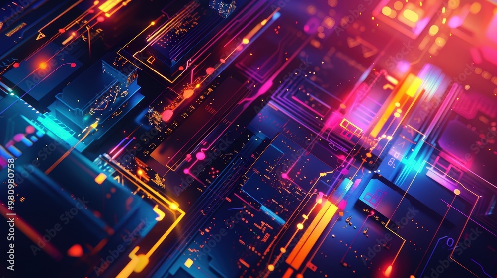 Poster this abstract technology background displays a series of overlapping geometric shapes with a glowing